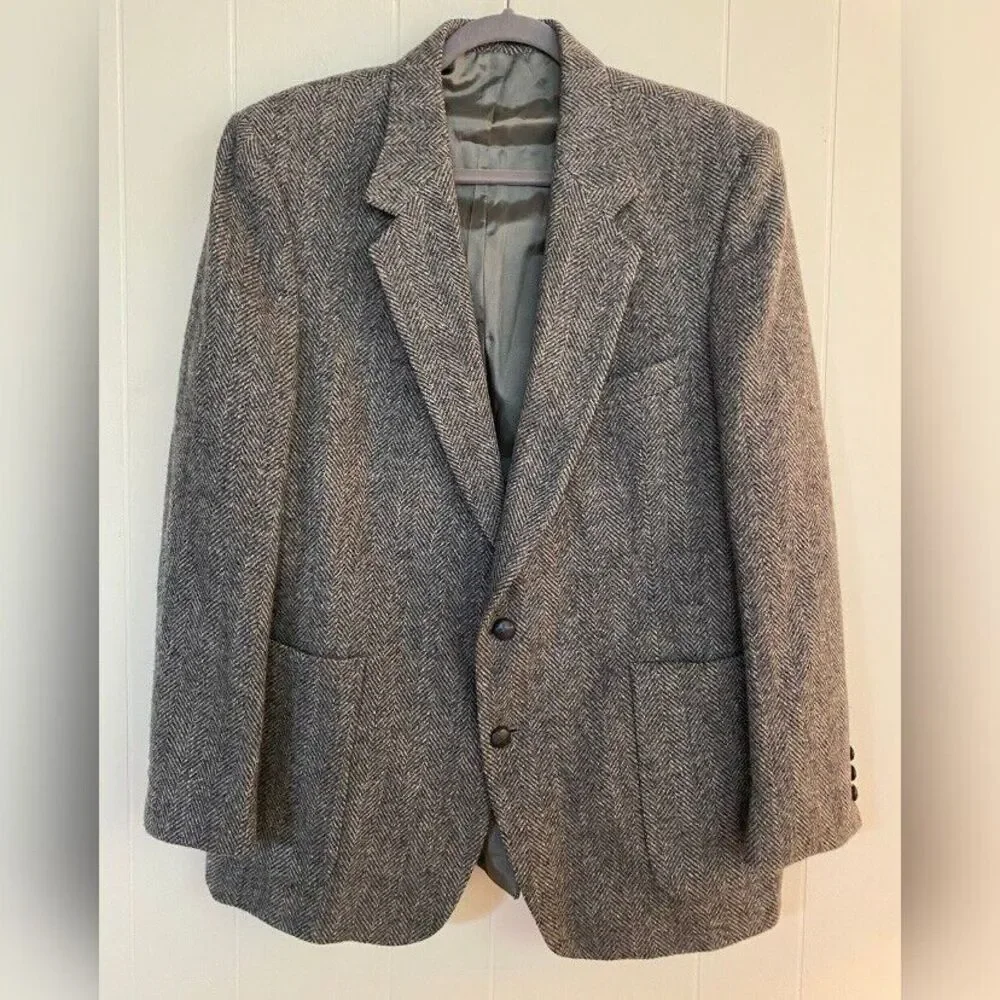 Sergio Valente Sports Coat Men’s 44 Black Tweed Wool 2 Button